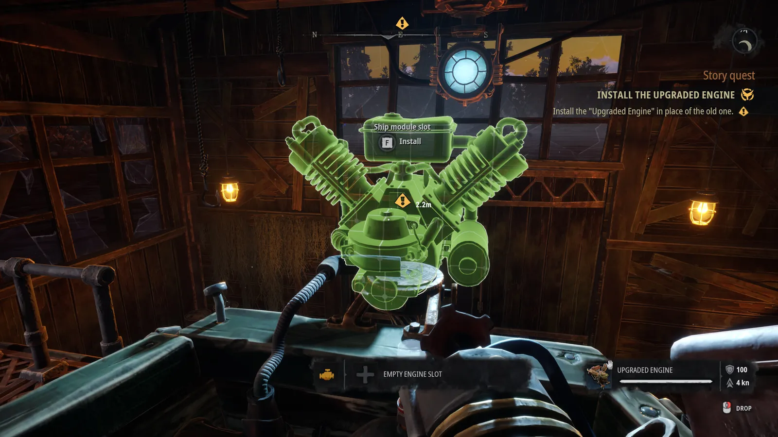 The Upgraded Engine module displayed inside the Dreadmoor boat workshop